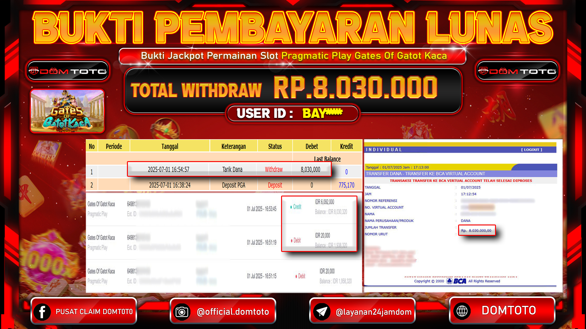 JACKPOT SLOT GATES OF GATOT KACA 01 JULI 2025